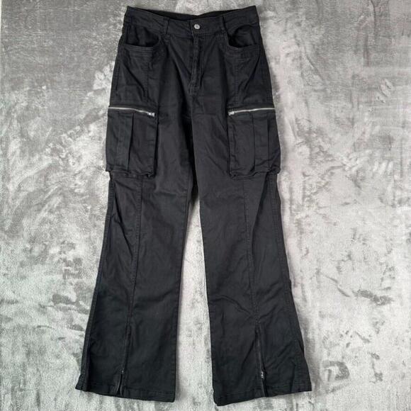 Forever 21 Cargo Pants Womens Large Black Zipper Skater Rockstar Grunge Y2K - Picture 1 of 12